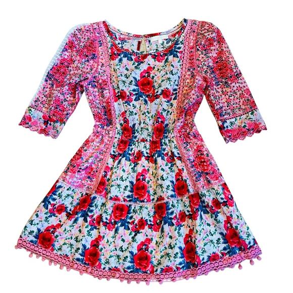 LoveShackFancy Women’s Sz M Novalie Dress in Rush of Red Mini Floral Lace - Picture 3 of 16